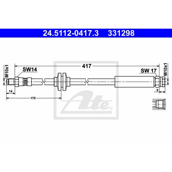 Слика на црево за кочница ATE 24.5112-0417.3 за Citroen Jumper BOX 2.2 HDi 100 - 101 коњи дизел