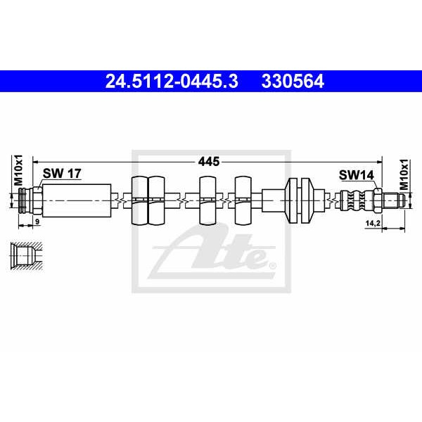 Слика на црево за кочница ATE 24.5112-0445.3 за Fiat Cinquecento 170 1.1 Sporting (170AH) - 54 коњи бензин