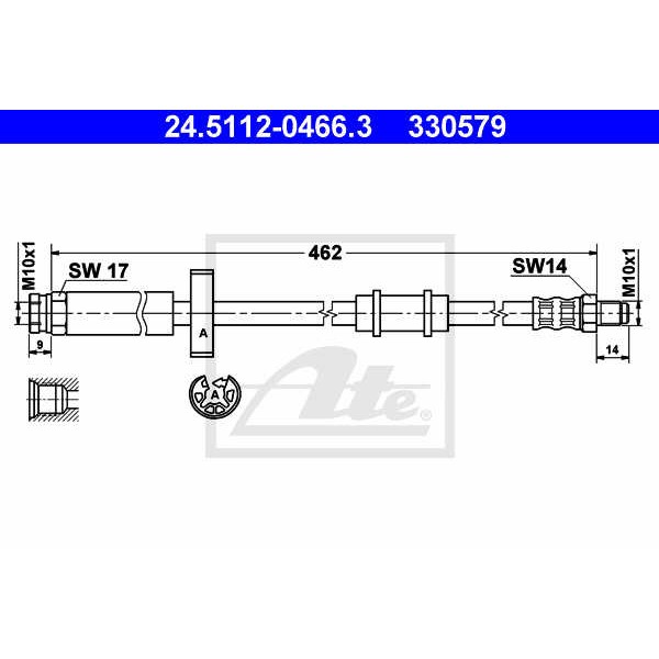 Слика на црево за кочница ATE 24.5112-0466.3 за Fiat Ducato BOX 230L 2.5 TD - 109 коњи дизел