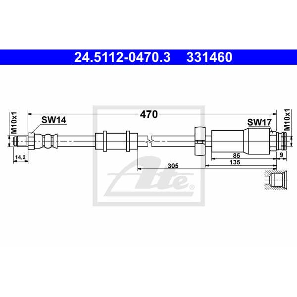 Слика на црево за кочница ATE 24.5112-0470.3 за Citroen Jumper BUS 230P 2.0  4x4 - 109 коњи бензин