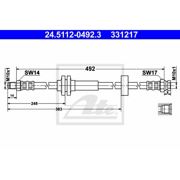 Слика на црево за кочница ATE 24.5112-0492.3 за Fiat Ducato BOX 250 140 Natural Power - 136 коњи компресиран природен газ (метан)