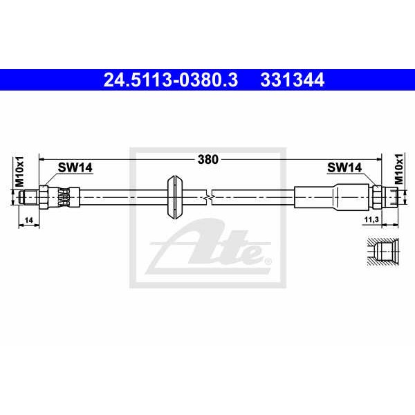 Слика на црево за кочница ATE 24.5113-0380.3 за Audi 100 Sedan (44, 44Q, C3) 2.3 E - 133 коњи бензин