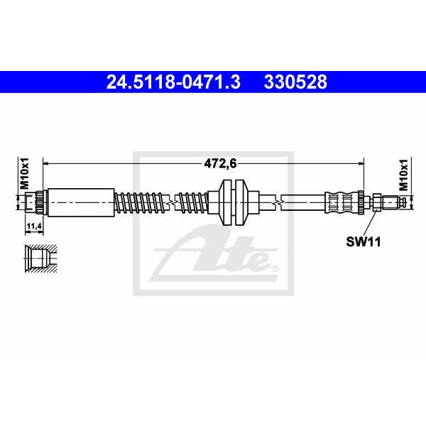 Слика на црево за кочница ATE 24.5118-0471.3 за Citroen Dispatch U6U 2.0 i 16V - 138 коњи бензин