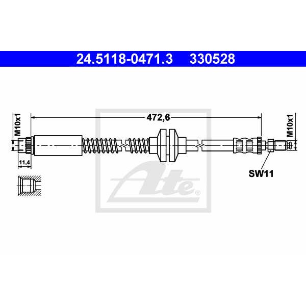 Слика на црево за кочница ATE 24.5118-0471.3 за Citroen Evasion 22,U6 1.8 - 99 коњи бензин