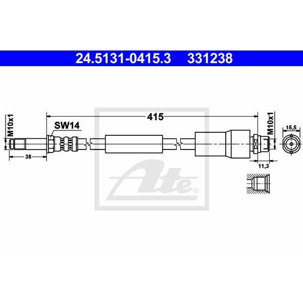 Слика на црево за кочница ATE 24.5131-0415.3 за Mercedes Sprinter 5-t Box (906) 511 CDI (906.653, 906.655, 906.657) - 109 коњи дизел