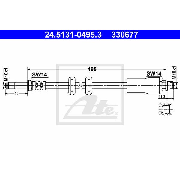 Слика на црево за кочница ATE 24.5131-0495.3 за Mercedes Vito BOX (638) 108 D 2.3 (638.064) - 79 коњи дизел