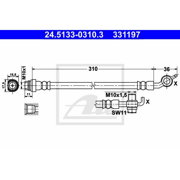 Слика на црево за кочница ATE 24.5133-0310.3 за Ford S-Max 2.0 TDCi - 163 коњи дизел