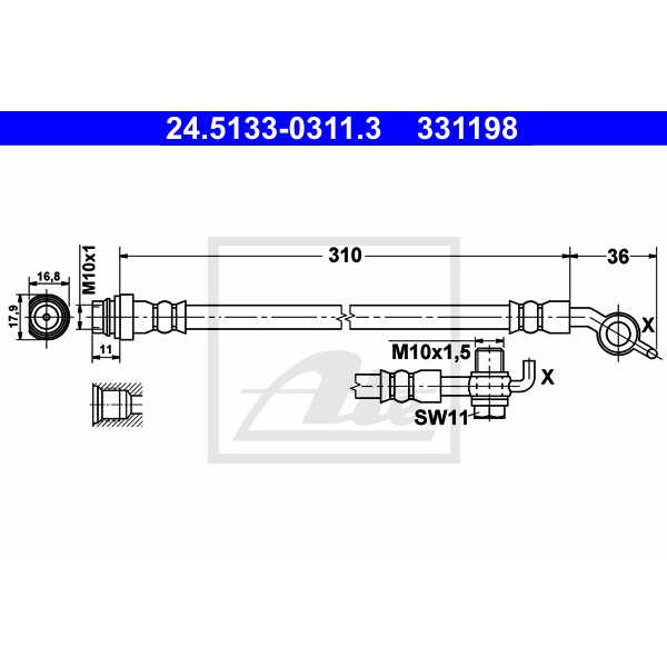 Слика на црево за кочница ATE 24.5133-0311.3 за Ford S-Max 2.3 - 160 коњи бензин