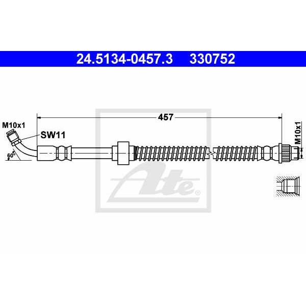 Слика на црево за кочница ATE 24.5134-0457.3 за Nissan Interstar Bus (X70) dCi 120 - 115 коњи дизел