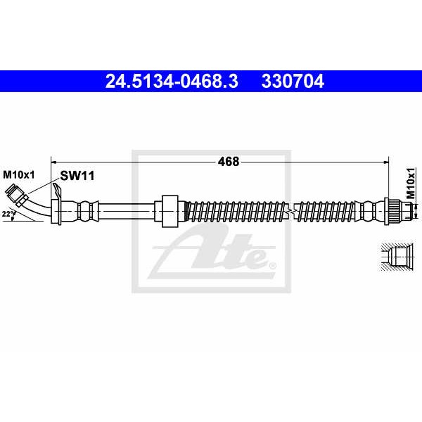 Слика на црево за кочница ATE 24.5134-0468.3 за Nissan Interstar Platform dCi 100 - 99 коњи дизел