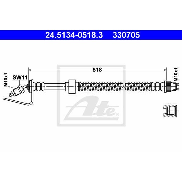 Слика на црево за кочница ATE 24.5134-0518.3 за Opel Movano Box (F9) 2.8 DTI - 114 коњи дизел