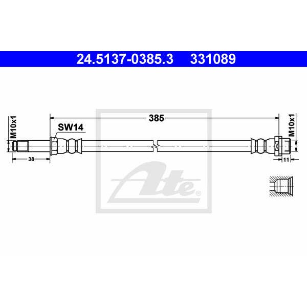 Слика на црево за кочница ATE 24.5137-0385.3 за Mercedes Sprinter 3.5-t Platform (906) 313 CDI (906.131, 906.133, 906.135, 906.231, 906.233...) - 129 коњи дизел