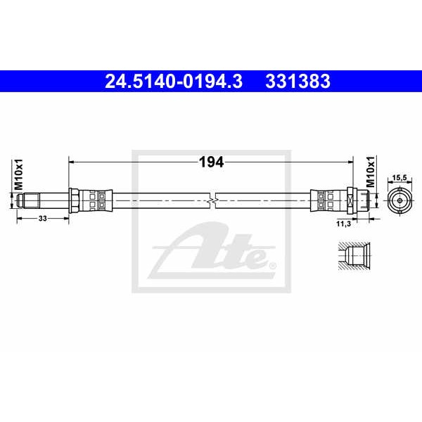 Слика на црево за кочница ATE 24.5140-0194.3 за VW Transporter T5 Box 2.0 TDI - 140 коњи дизел