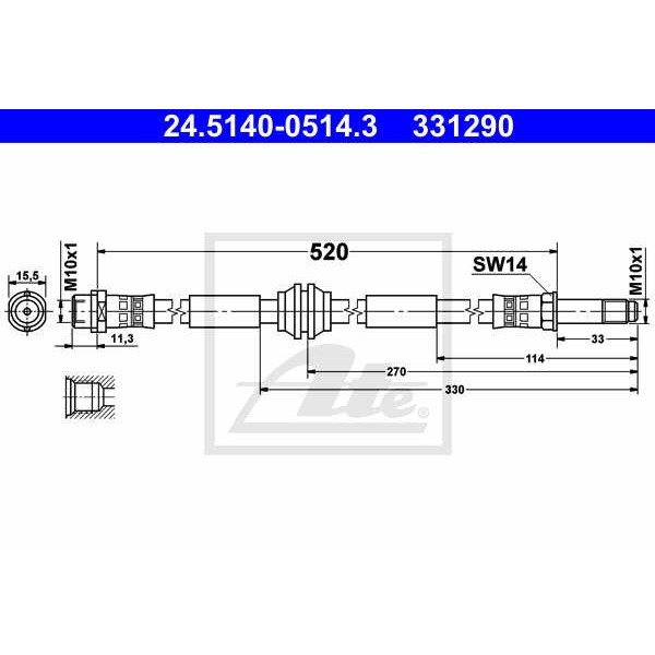 Слика на црево за кочница ATE 24.5140-0514.3 за VW Transporter T5 Box 2.0 TSI - 204 коњи бензин