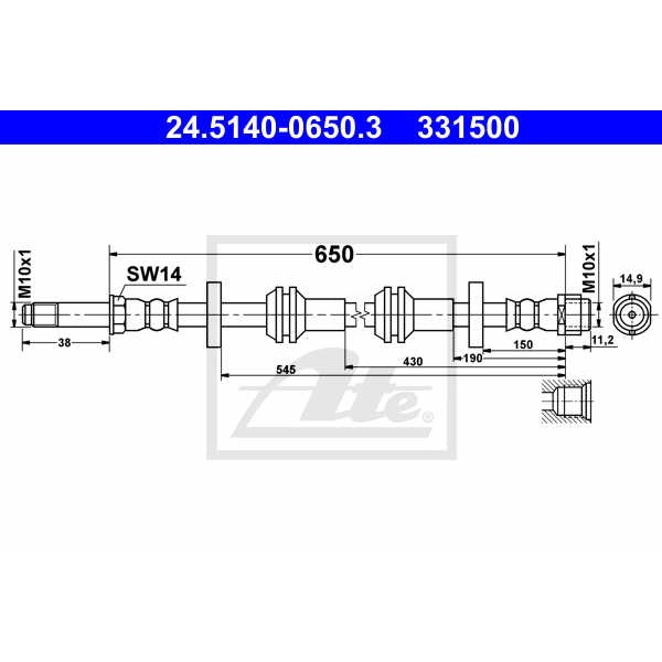 Слика на црево за кочница ATE 24.5140-0650.3 за Audi A6 Allroad (4GH, 4GJ) 3.0 TDI quattro - 313 коњи дизел