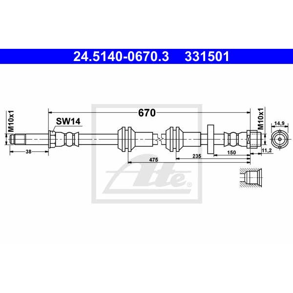 Слика на црево за кочница ATE 24.5140-0670.3 за Audi A6 Sedan (4G2, C7) 2.0 TDI - 177 коњи дизел