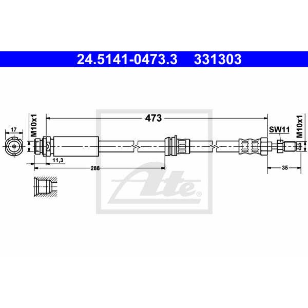 Слика на црево за кочница ATE 24.5141-0473.3 за Ford Fiesta 5 (jh,jd) 1.4 TDCi - 68 коњи дизел