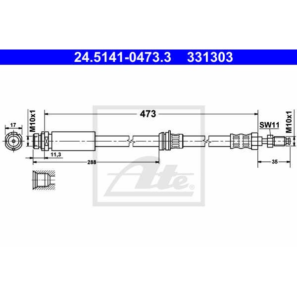 Слика на црево за кочница ATE 24.5141-0473.3 за Mazda 2 Hatchback (DY) 1.2 - 75 коњи бензин