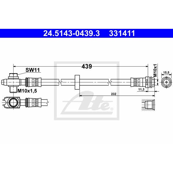 Слика на црево за кочница ATE 24.5143-0439.3 за Seat Toledo 2 Saloon (1M2) 1.9 TDI - 150 коњи дизел