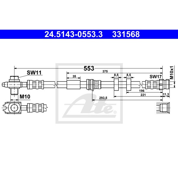 Слика на црево за кочница ATE 24.5143-0553.3 за Audi A1 Sportback (8XA) 1.8 TFSI - 192 коњи бензин