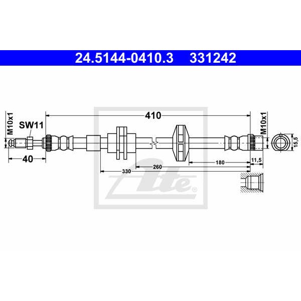 Слика на црево за кочница ATE 24.5144-0410.3 за Renault Laguna Coupe (DT0-1) 2.0 16V Turbo - 170 коњи бензин