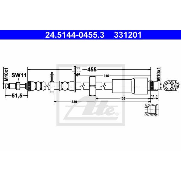 Слика на црево за кочница ATE 24.5144-0455.3 за Citroen Jumpy BOX 2.0 HDi 95 - 98 коњи дизел