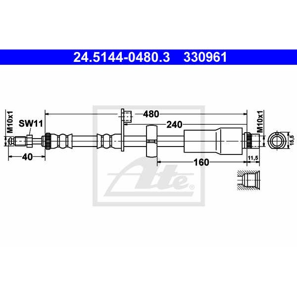 Слика на црево за кочница ATE 24.5144-0480.3 за Peugeot 207 SW 1.6 HDi - 109 коњи дизел