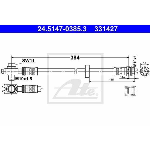 Слика на црево за кочница ATE 24.5147-0385.3 за VW Polo 3 Box (6nf) 1.4 - 60 коњи бензин