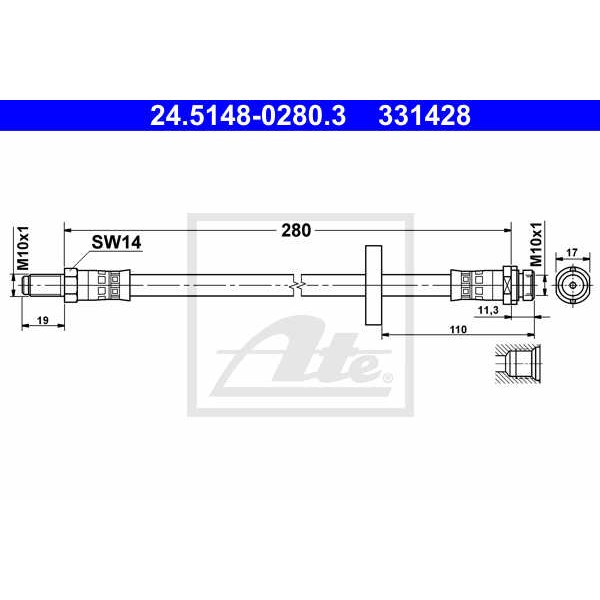 Слика на црево за кочница ATE 24.5148-0280.3 за Ford Mondeo 3 (B5Y) 1.8 16V - 125 коњи бензин