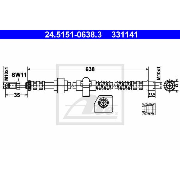 Слика на црево за кочница ATE 24.5151-0638.3 за Citroen C5 RD Sedan 2.2 HDi - 170 коњи дизел