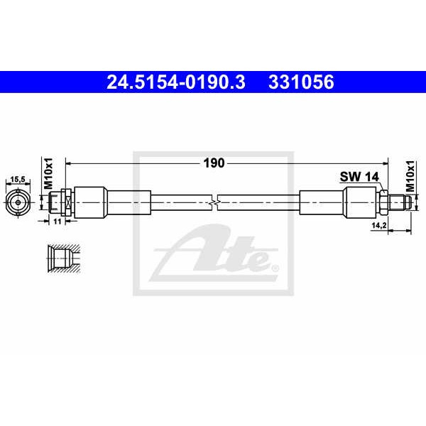 Слика на црево за кочница ATE 24.5154-0190.3 за Audi A8 Limousine (4E) 3.2 FSI - 260 коњи бензин