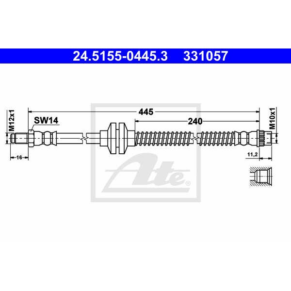 Слика на црево за кочница ATE 24.5155-0445.3 за Renault Megane 2 Hatchback 1.6 16V (BM0C, CM0C) - 113 коњи бензин