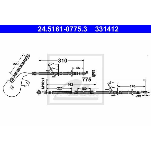 Слика на црево за кочница ATE 24.5161-0775.3 за Citroen C5 RD Sedan 2.2 HDi - 170 коњи дизел