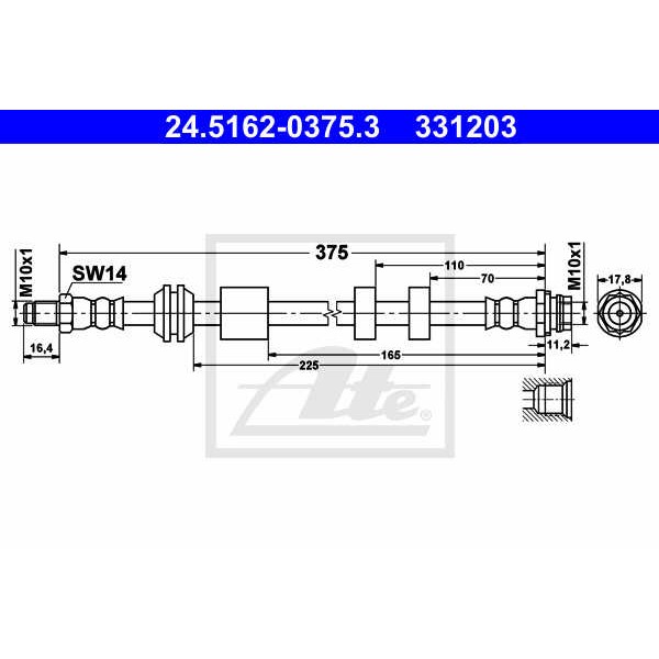 Слика на црево за кочница ATE 24.5162-0375.3 за Volvo V70 Estate 3.2 - 243 коњи бензин