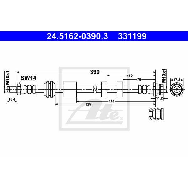 Слика на црево за кочница ATE 24.5162-0390.3 за Ford Galaxy 2.0 TDCi - 130 коњи дизел