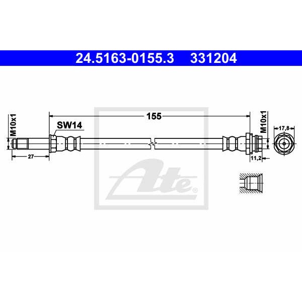 Слика на црево за кочница ATE 24.5163-0155.3 за Ford Galaxy 2.0 TDCi - 130 коњи дизел