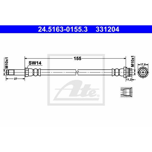 Слика на црево за кочница ATE 24.5163-0155.3 за Ford S-Max 2.2 TDCi - 200 коњи дизел
