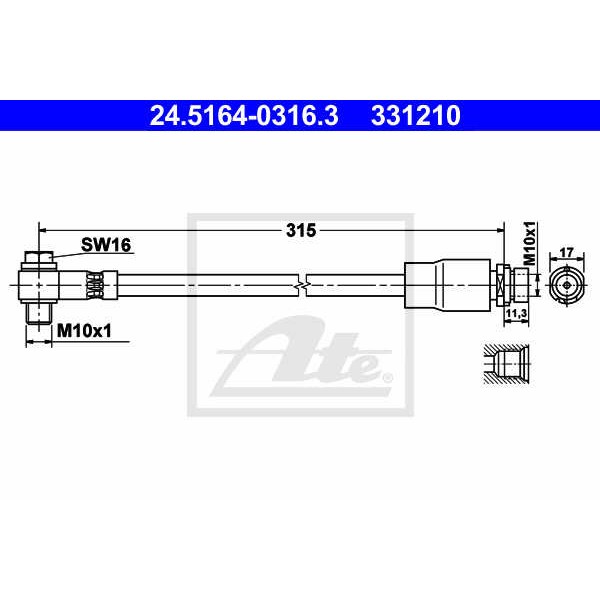 Слика на црево за кочница ATE 24.5164-0316.3 за Ford Mondeo 2 Estate (BNP) 1.6 i 16V - 95 коњи бензин