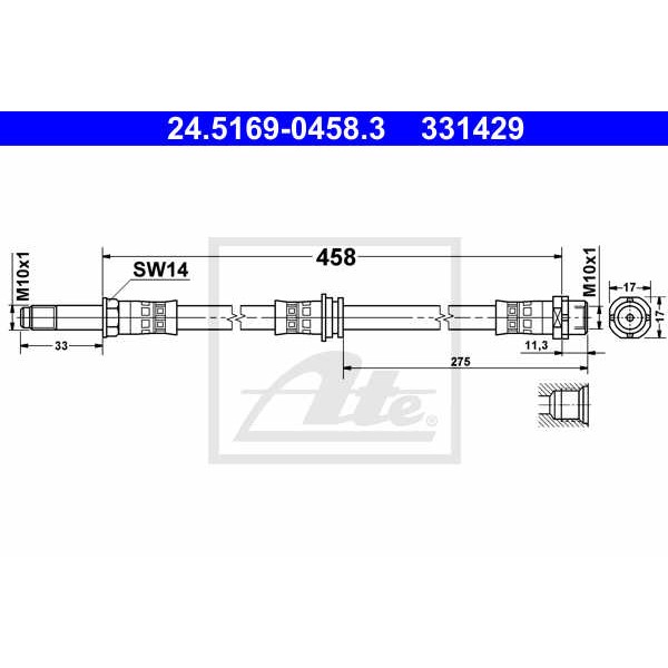 Слика на црево за кочница ATE 24.5169-0458.3 за BMW 3 Sedan E46 330 xd - 204 коњи дизел