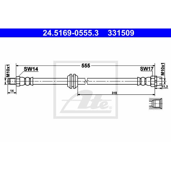 Слика на црево за кочница ATE 24.5169-0555.3 за BMW 7 Limousine E65 760 i,Li - 445 коњи бензин