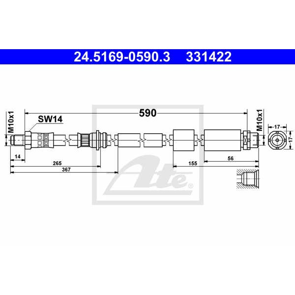 Слика на црево за кочница ATE 24.5169-0590.3 за BMW 1 F21 116 d - 116 коњи дизел