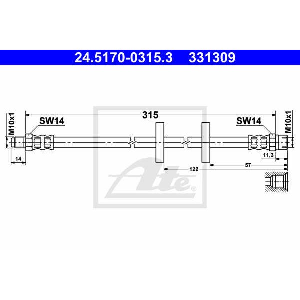 Слика на црево за кочница ATE 24.5170-0315.3 за Audi 80 Sedan (81, 85, B2) 1.6 - 75 коњи бензин