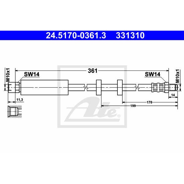 Слика на црево за кочница ATE 24.5170-0361.3 за Volvo S70 Saloon (P80) 2.4 T5 AWD - 193 коњи бензин