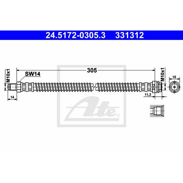 Слика на црево за кочница ATE 24.5172-0305.3 за Mercedes C-class Estate (s204) C 220 CDI 4-matic (204.284) - 170 коњи дизел