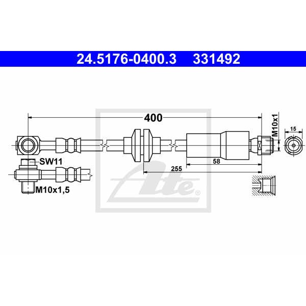 Слика на црево за кочница ATE 24.5176-0400.3 за Opel Astra GTC 1.7 CDTI - 131 коњи дизел