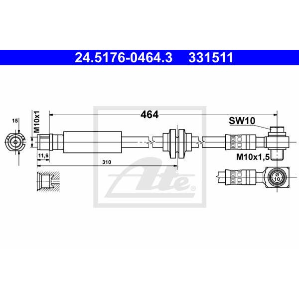 Слика на црево за кочница ATE 24.5176-0464.3 за Opel Insignia Hatchback 2.0 CDTI 4x4 - 170 коњи дизел