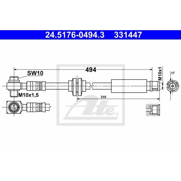 Слика на црево за кочница ATE 24.5176-0494.3 за Opel Insignia Hatchback 1.6 CDTi (68) - 120 коњи дизел