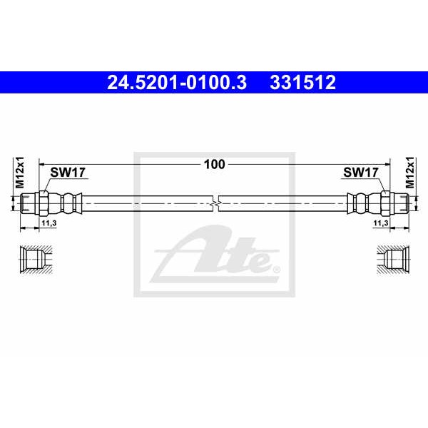 Слика на црево за кочница ATE 24.5201-0100.3 за BMW 5 Sedan E39 525 d - 163 коњи дизел