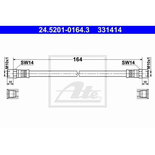 Слика на црево за кочница ATE 24.5201-0164.3 за VW Transporter T4 Platform 2.4 D - 78 коњи дизел