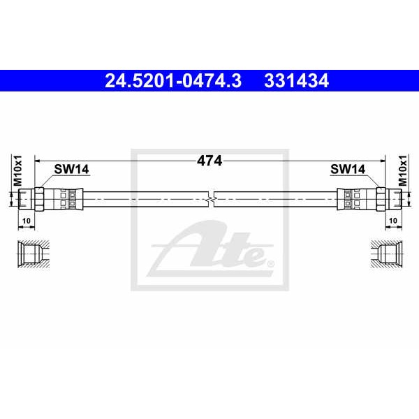 Слика на црево за кочница ATE 24.5201-0474.3 за Mercedes T1 Platform 409 D (611.417, 611.418) - 88 коњи дизел